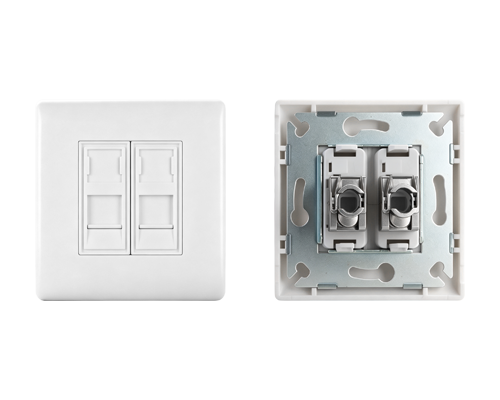 French-Style 80×80mm Dual-Port Shuttered Faceplate