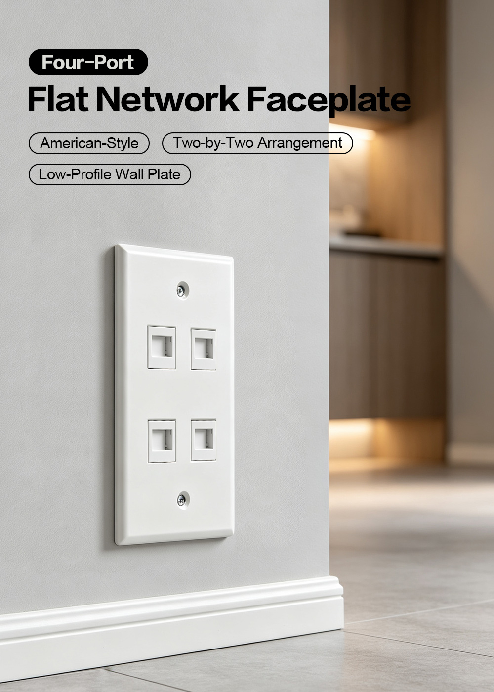 American-Style Four-Port Flat Network Faceplate