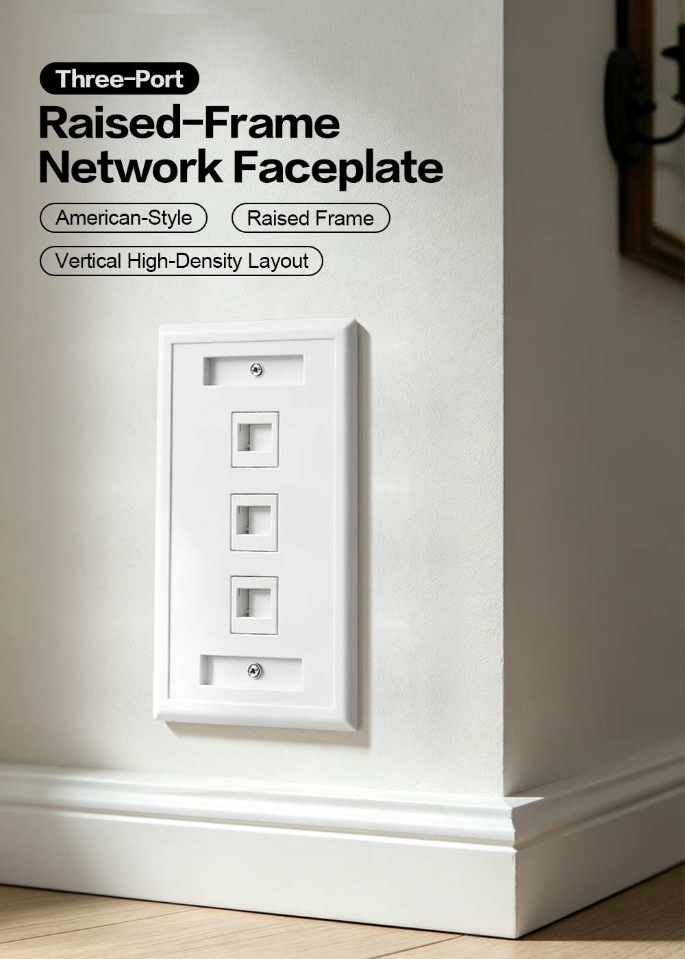 American-Style Three-Port Raised-Frame Network Faceplate