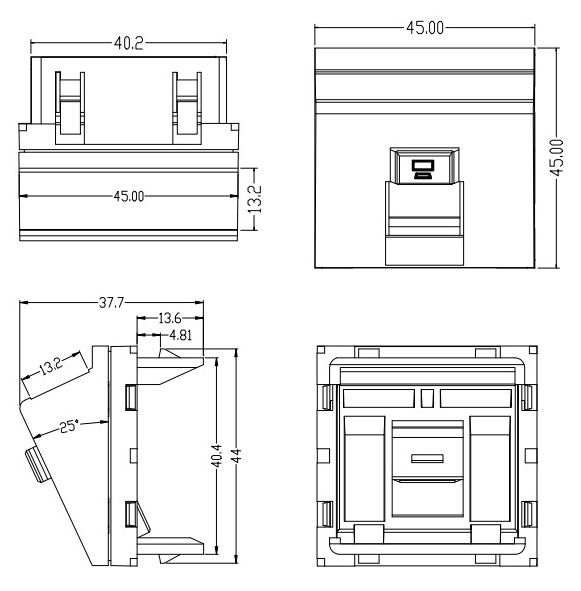 45×45mm Single-Port Angled Modular Data Insert