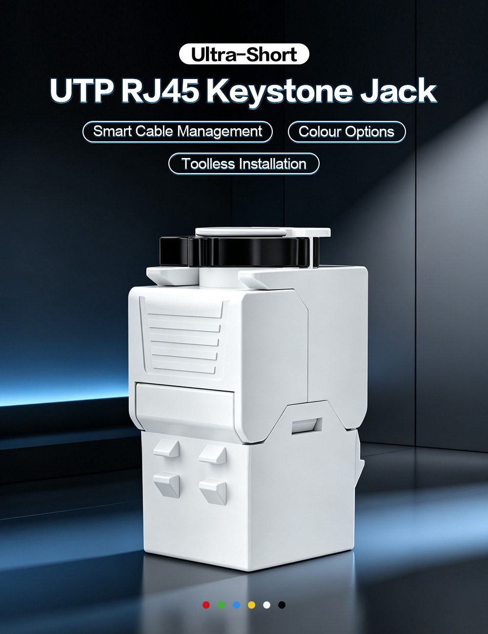 Grip-Ribbed Custom Colour Toolless UTP RJ45 Keystone Jack