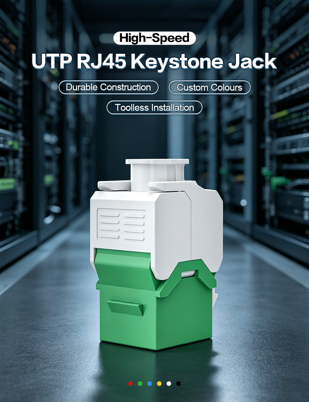 Colour-Coded Wear-Resistant Toolless UTP RJ45 Keystone Jack