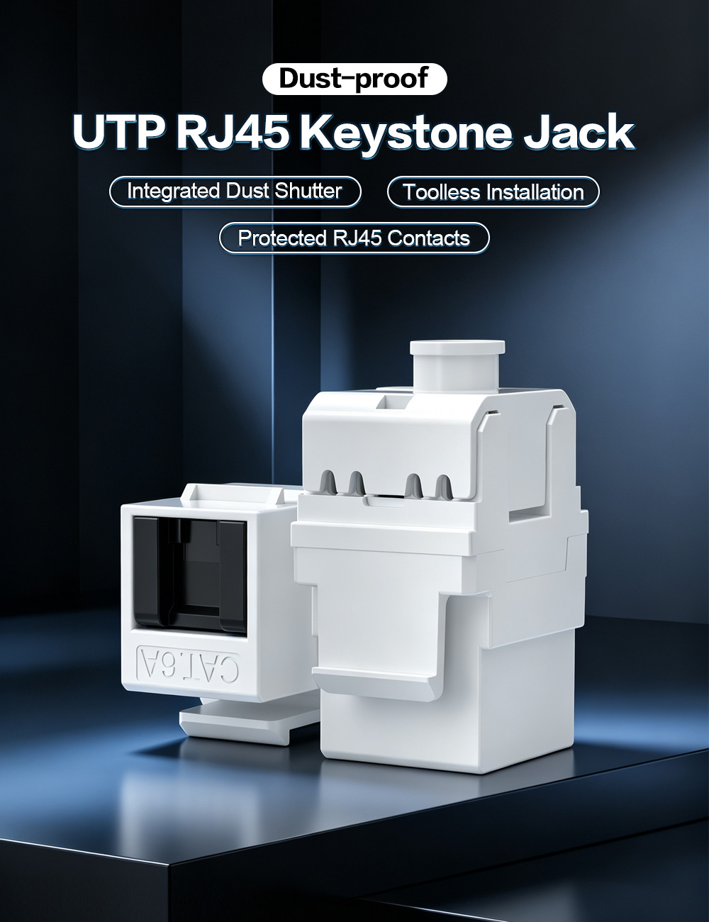Dust-proof 180° Toolless UTP RJ45 Keystone Jack