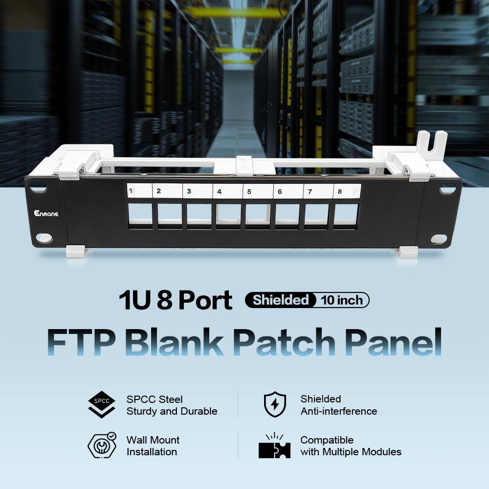 1U 8 Port FTP Blank Patch Panel
