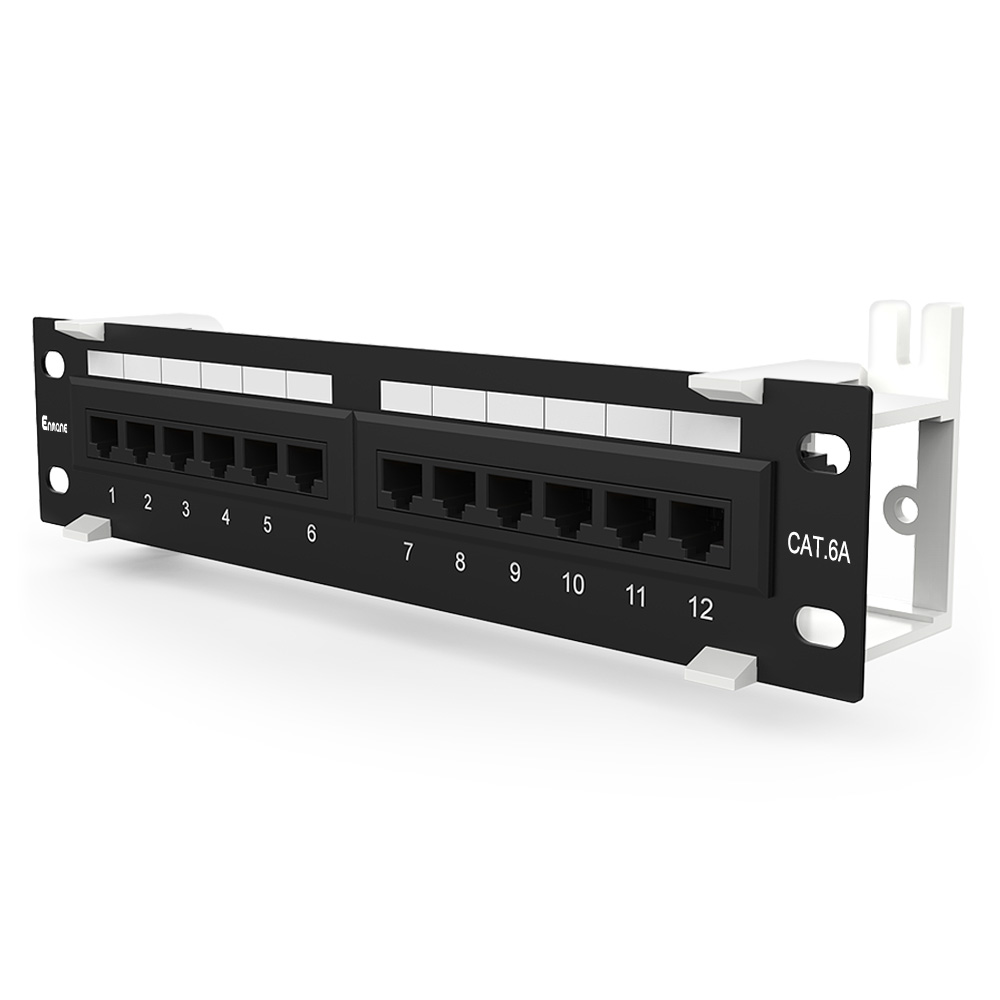 1U 12 Port Cat.6A UTP Patch Panel with 180° Wiring
