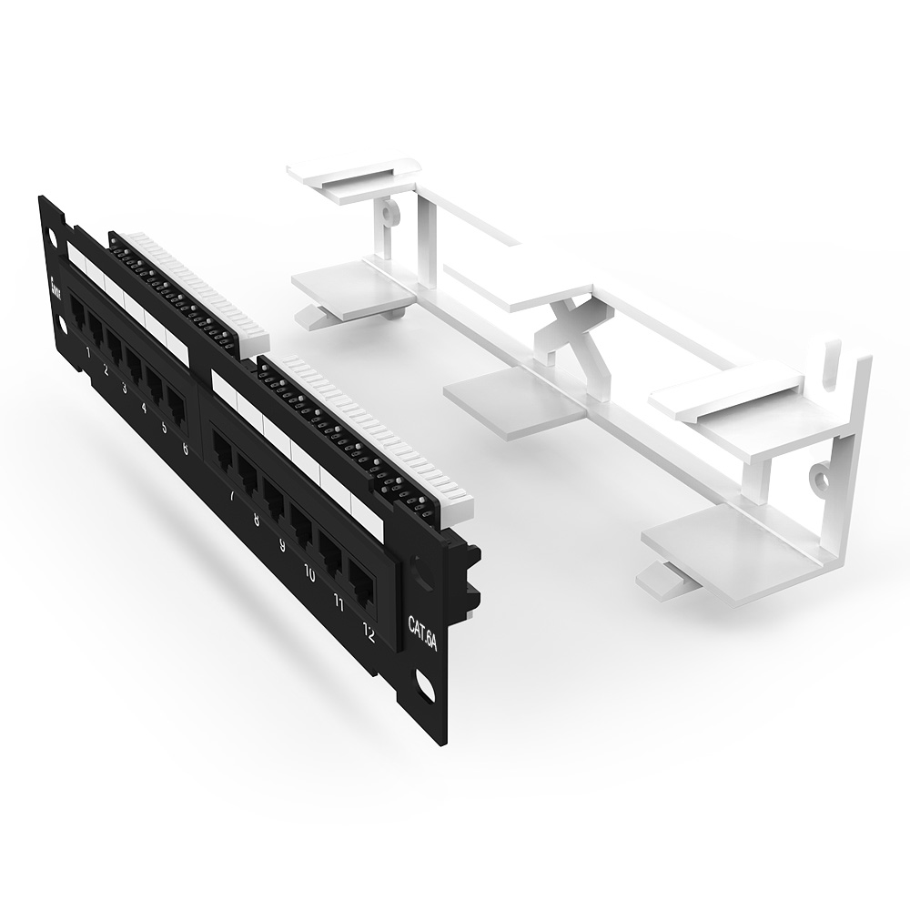 1U 12 Port Cat.6A UTP Patch Panel with 180° Wiring