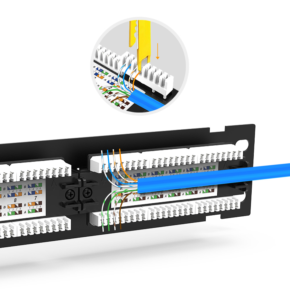 1U 12 Port Cat.6A UTP Patch Panel with 180° Wiring