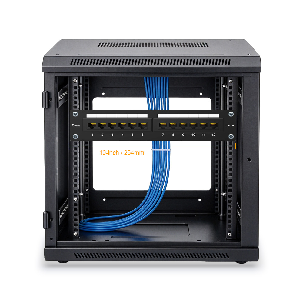 1U 12 Port Cat.6A UTP Patch Panel with 180° Wiring