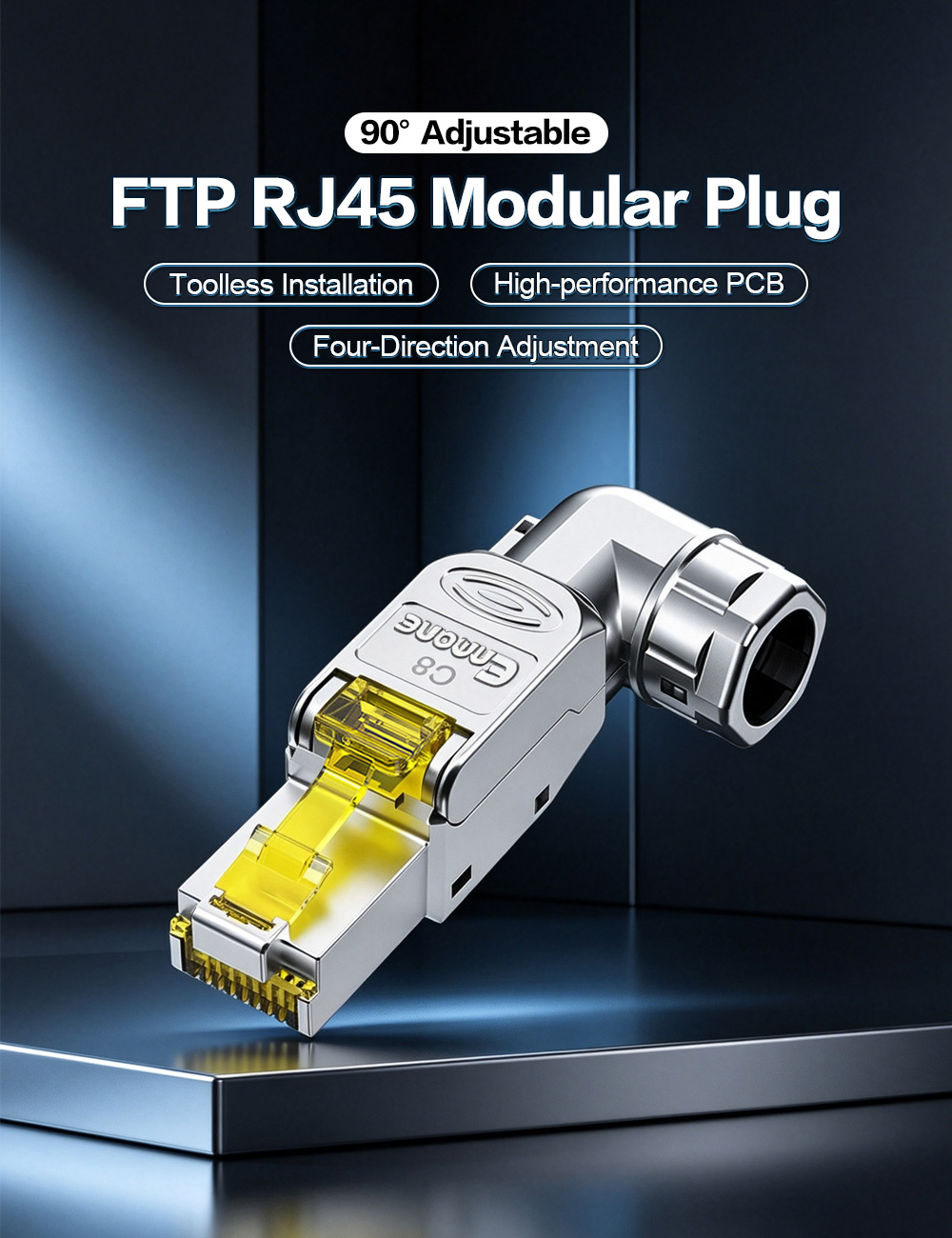 Adjustable 90° Toolless Shielded FTP RJ45 Modular Plug