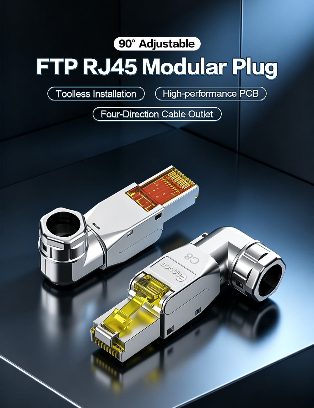 Adjustable 90° Toolless Shielded FTP RJ45 Modular Plug